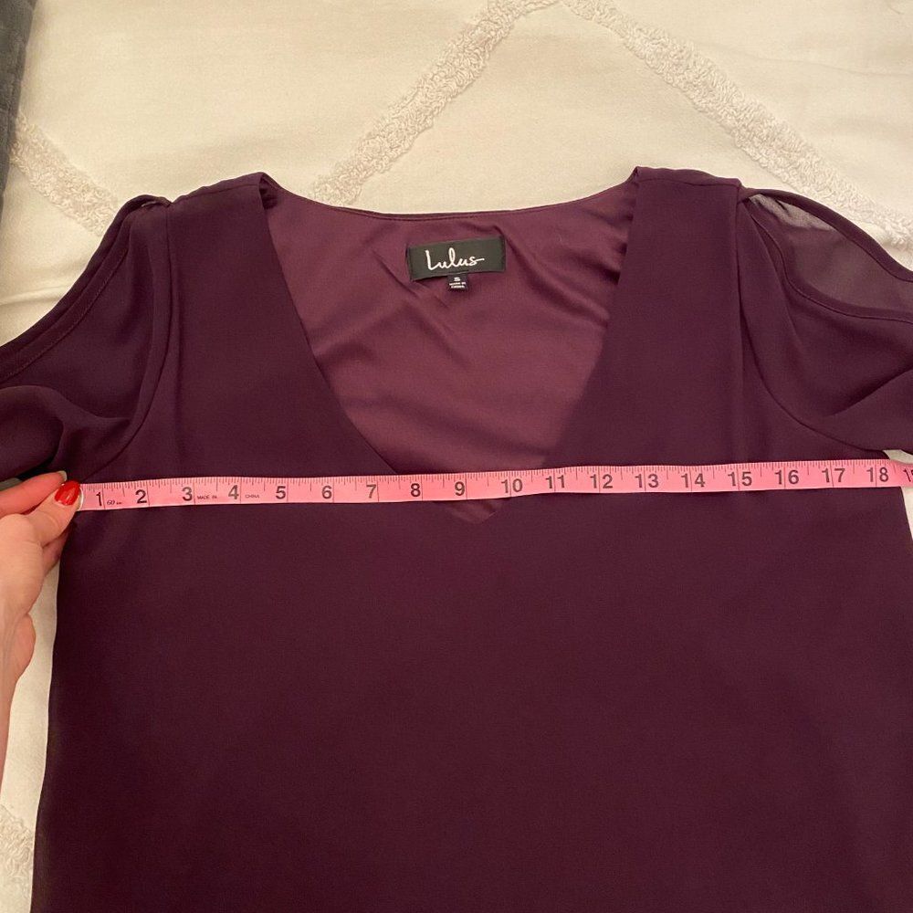 Lulu's Purple Long Sleeve V-Neck Cold Shoulder Shift Dress - Picture 8 of 9
